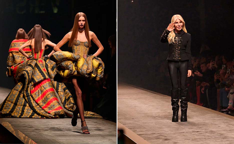 Montagem de fotos do último Desfile da Versace por Donatella versace.