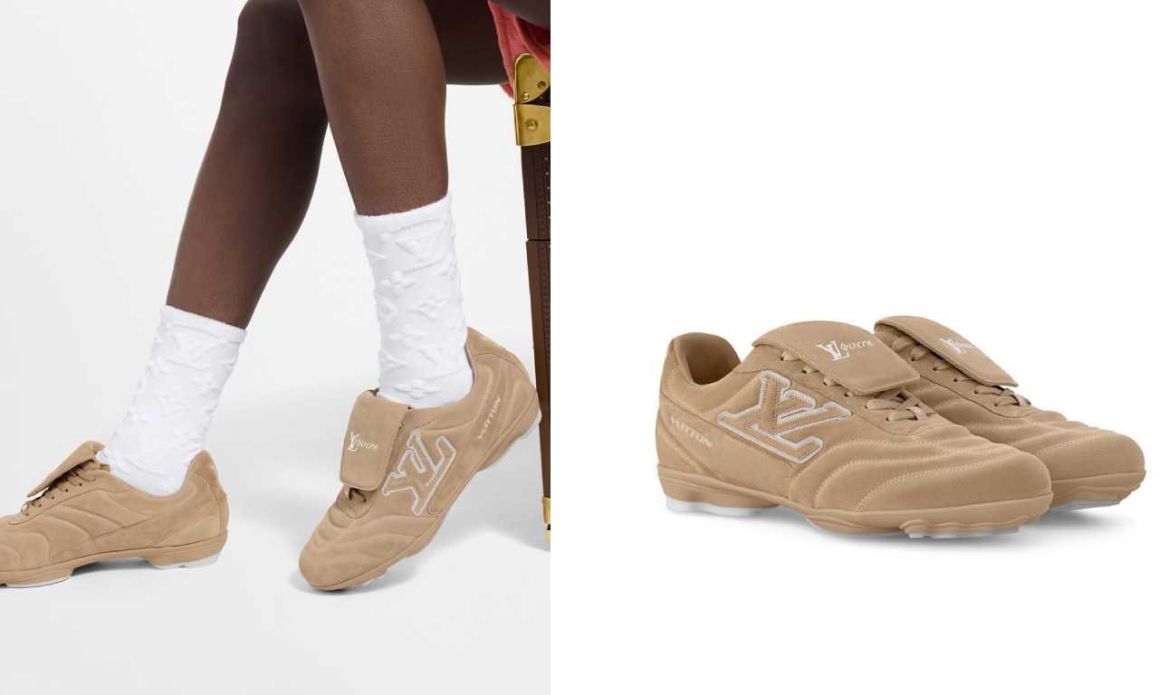 Montagem de fotos do Novo Tênis da Louis Vuitton LV Footprint Soccer custa R$7.850,00.