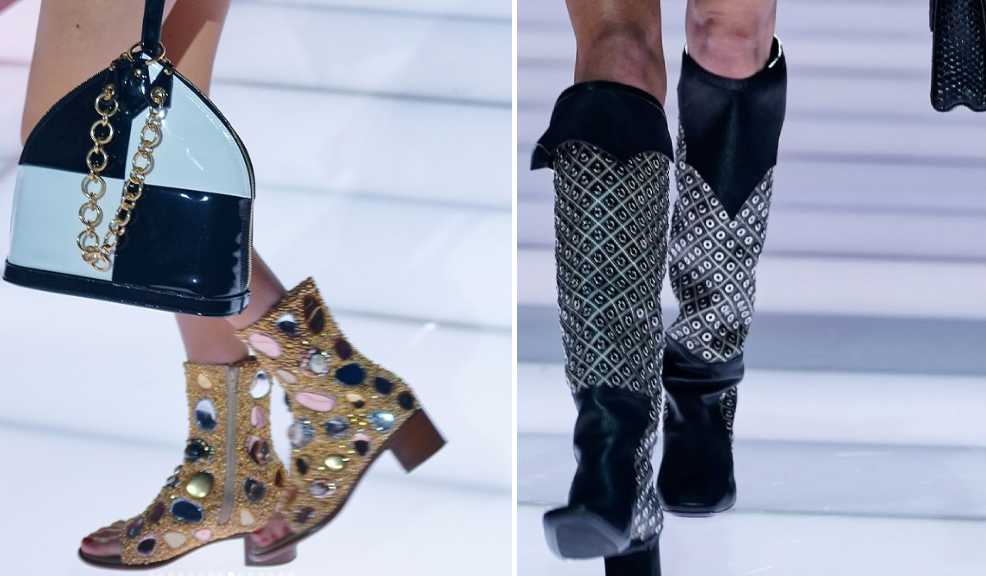 Monbtagem de fotos das botas do desfile da louis vuitton.