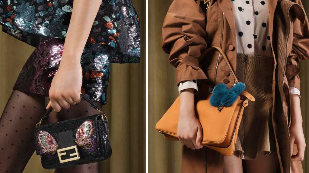 Montagem de fotos das bolsas Baguette e Peekaboo na Coleção Fendi Resort 2026.