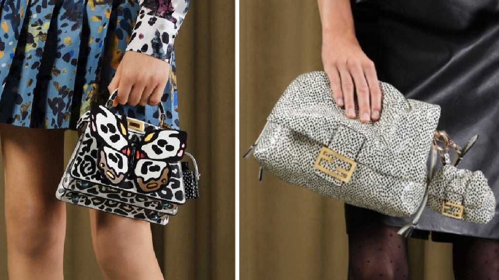Montagem de fotos das bolsas fendi peekaboo e fendi baguette na coleção resort 2026.