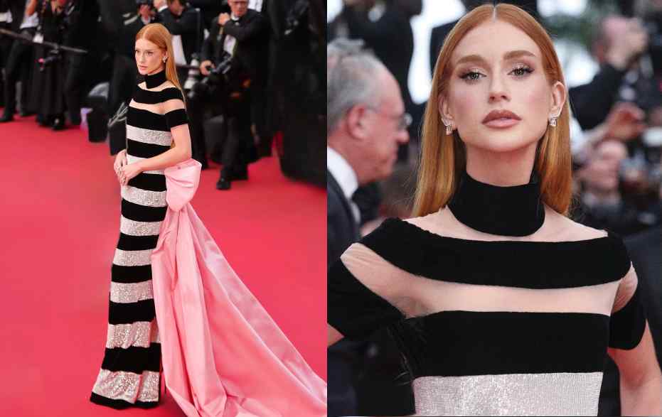 Montagem de fotos de Marina Rui Barbosa no Festival de Cannes 2025 com um vestido Tamara Ralph. A atriz está entre as mais bem vstidas.