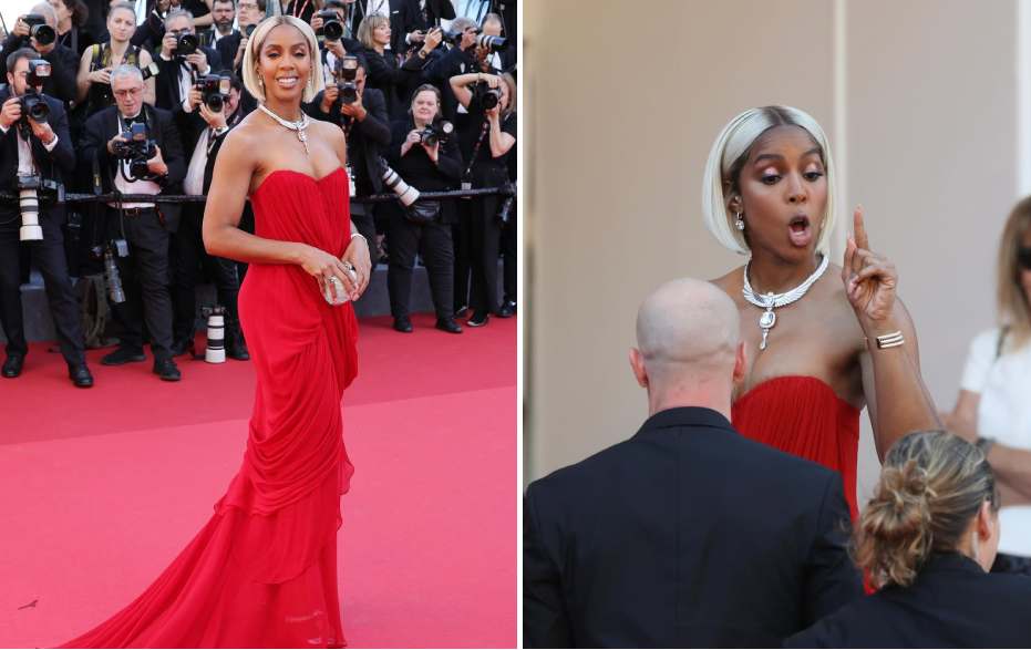 Montagem de fotos de Kelly Rowland, cantora da Banda Destiny's Child no Festival de Cannes 2024 que teve uma discussão com a segurança do evento.