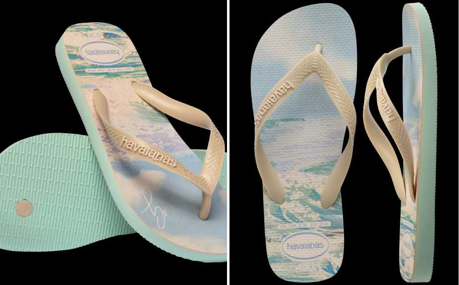 Fotos de Chinelos Havaianas da coleção-cápsula da modelo Gigi Hadid.