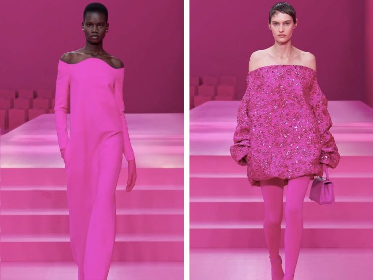 Montagem de fotos do desfile Valentino com a cor Pink PP criada por Pierpaolo Piccioli, o novo estilista da Balenciaga.