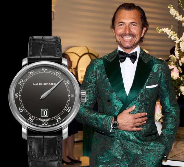 Foto do ator francês William Abadie com Relógio Chopard no Festival de Cannes 2025.