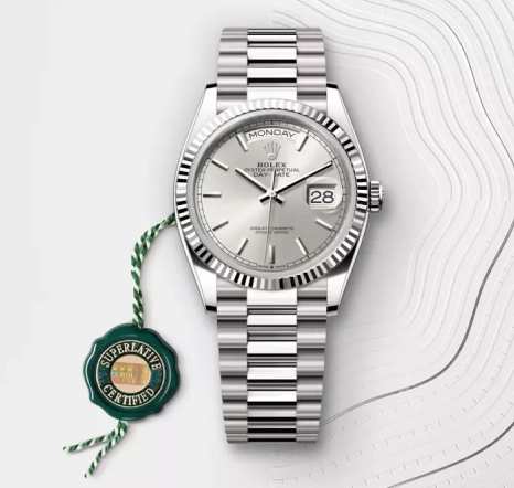 Foto do Oyster Perpetual Day-Date 36 em ouro branco.