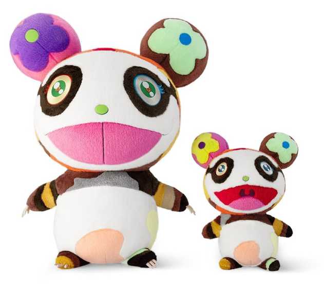 Foto dos Ursinhos Louis Vuitton Murakami Panda Doudou Set que lembra labubus.