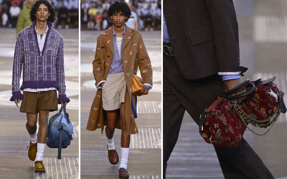 Montagem de fotos do Desfile Masculino Louis Vuitton Verão 2026 em Paris.