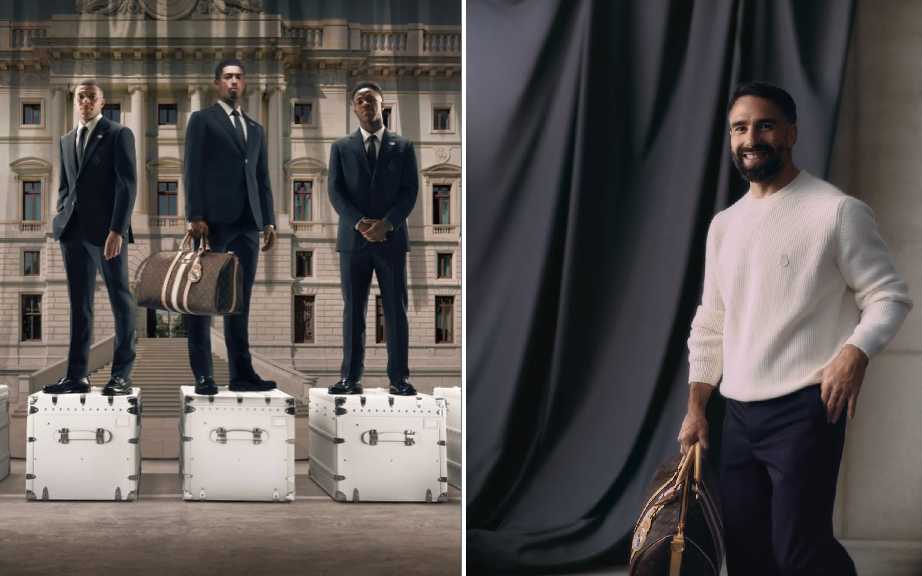 Montagem de fotos de Jogaadores do Real Madrid usando criações da Louis Vuitton assinadas por Pharrell Williams.