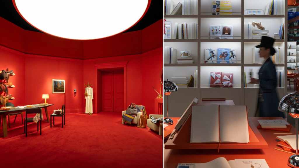 Montagem de cenários da instalação da Hermès em Nova York insipirada no seu legado equestre.