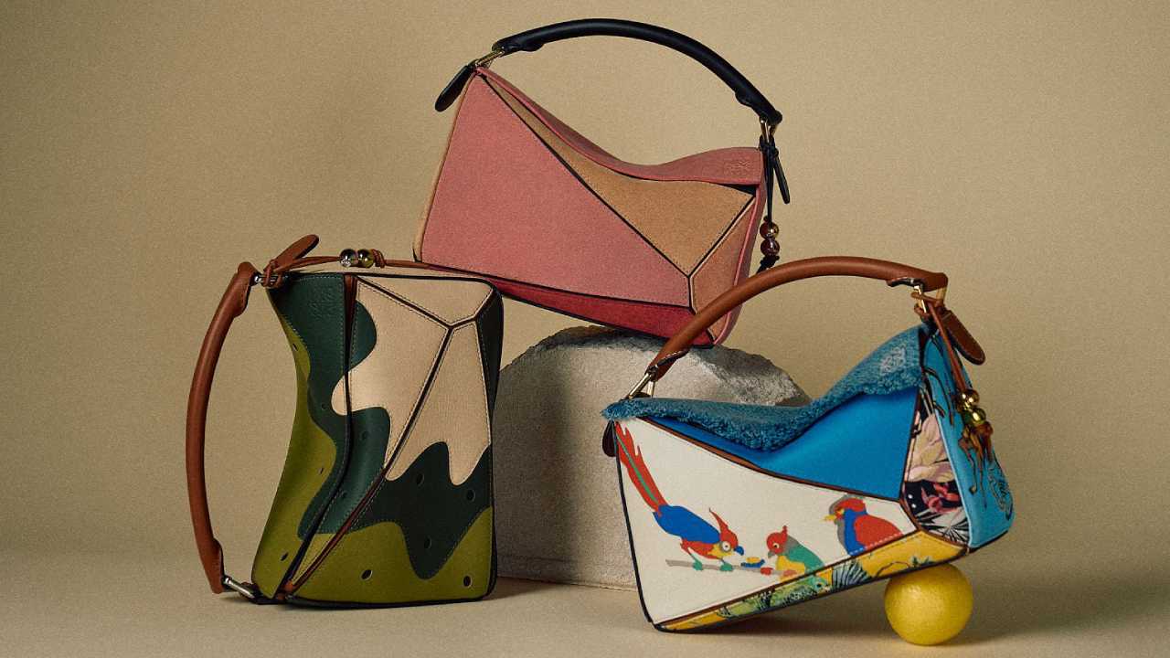 Foto de 3 versões da puzzle a bolsa mais famosa da loewe.