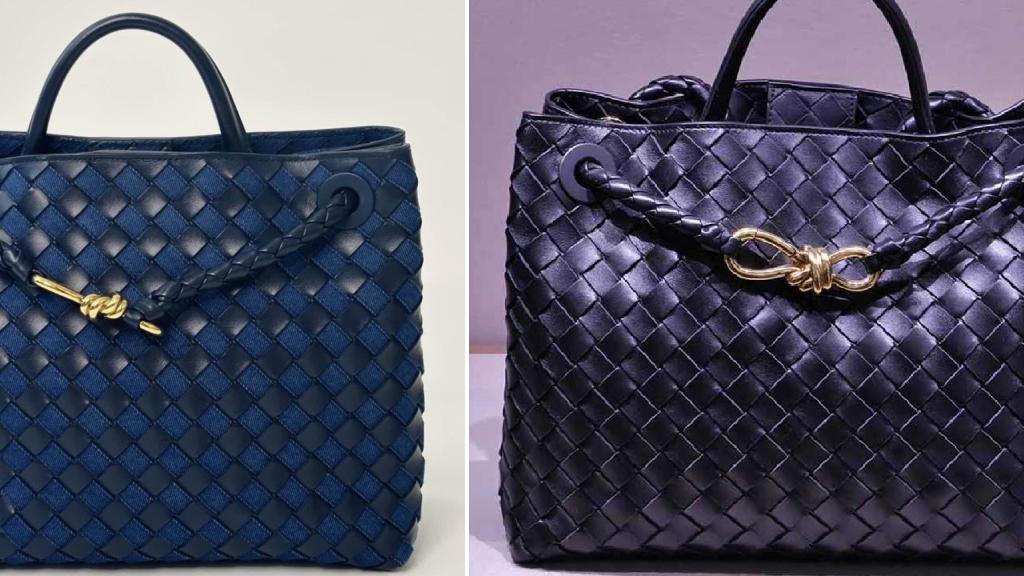 Montagem de fotos de bolsas elegantes da Bottega Veneta perfeitas para o inverno.
