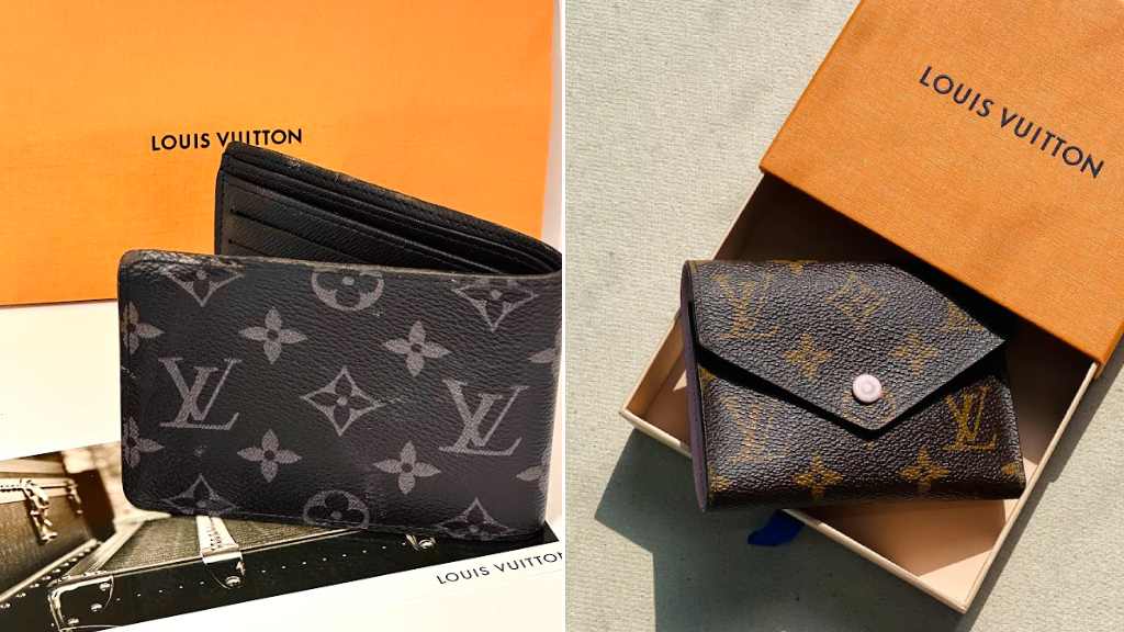 Montagem de fotos de carteiras masculinas da Louis Vuitton para presente de Dia dos Pais.