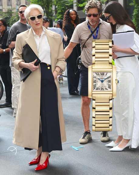 Foto de r Meryl Streep nas gravaç~es de O diabo veste Prada 2.