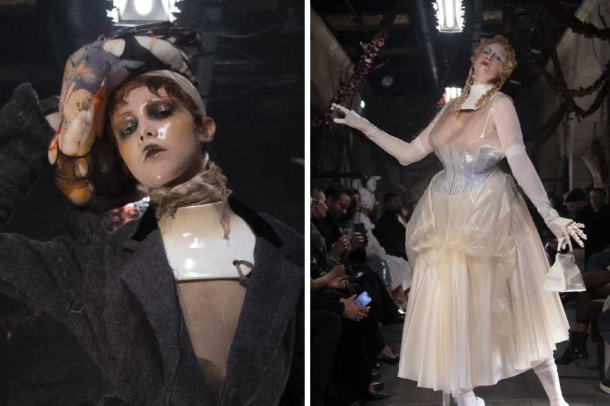 Montagem de fotos do desfile de John Galliano para a marca Margiela.