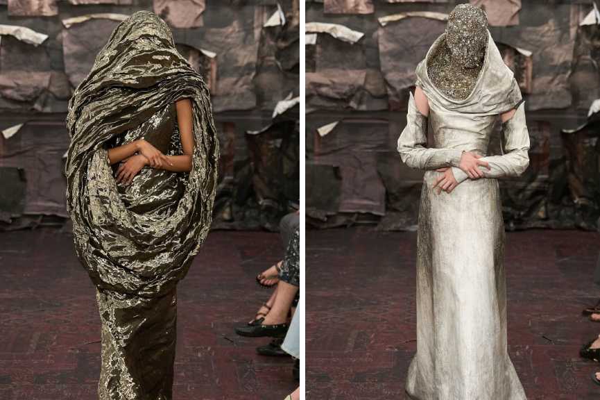 Montagem de fotos do destile de alta-costura da margiela estreia de Glenn Martens.