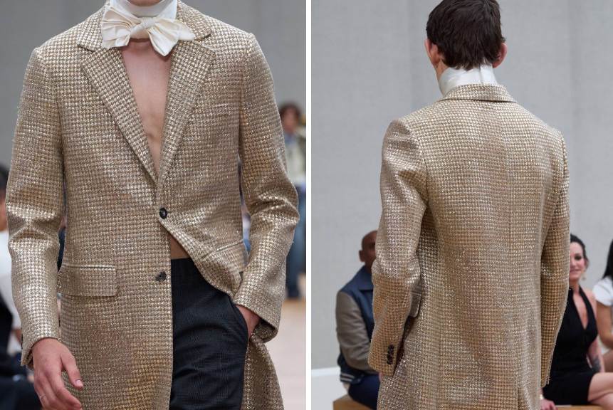 Montagem de fotos do casaco masculino da dior que custa 200 mil dólares (mais de um milhão de reais).