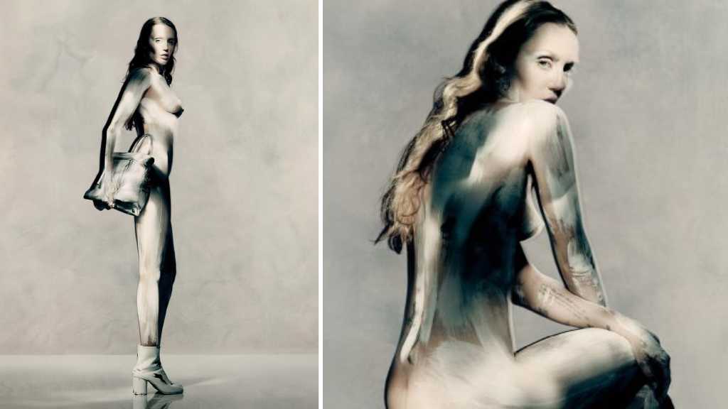 Montagem de fotos de Miley Cyrus ena campanha de Outono/Inverno 2025 da Maison Margiela.