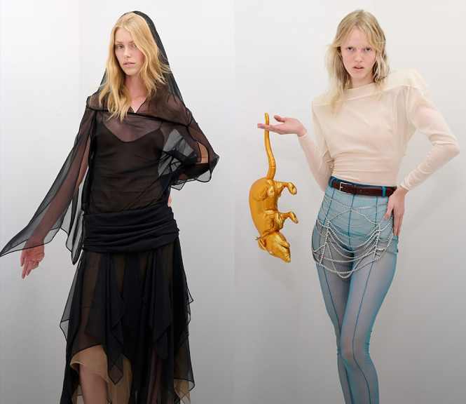 Montagem de fotos de modelo com looks de Anne Sofie Madsen na CPHFW Spring/Summer 2026.
