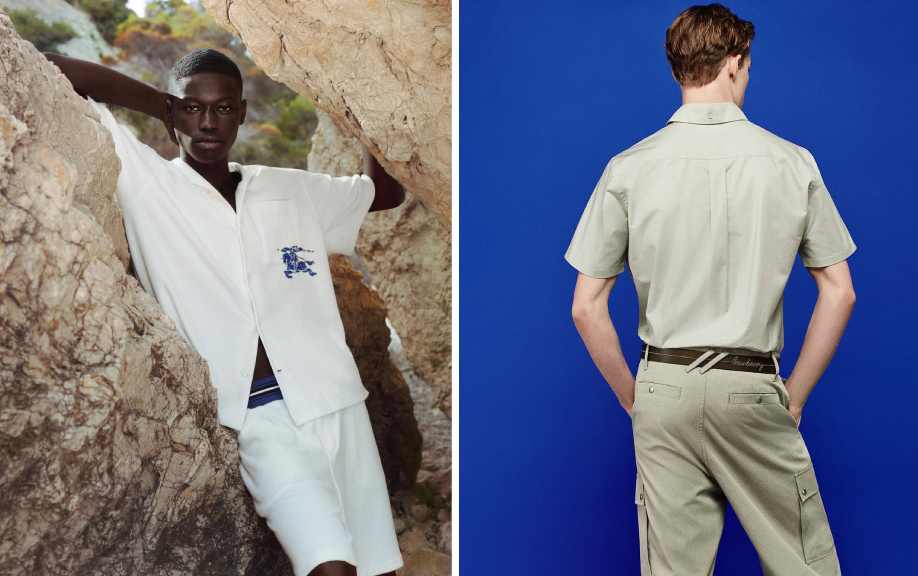 Montagem de fotos de homens usando camisaria Burberry para presente de dia dos pais.