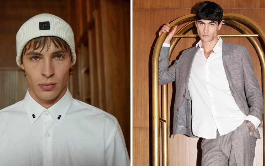 Fotos de homens usando camisas de botões Hugo Boss.