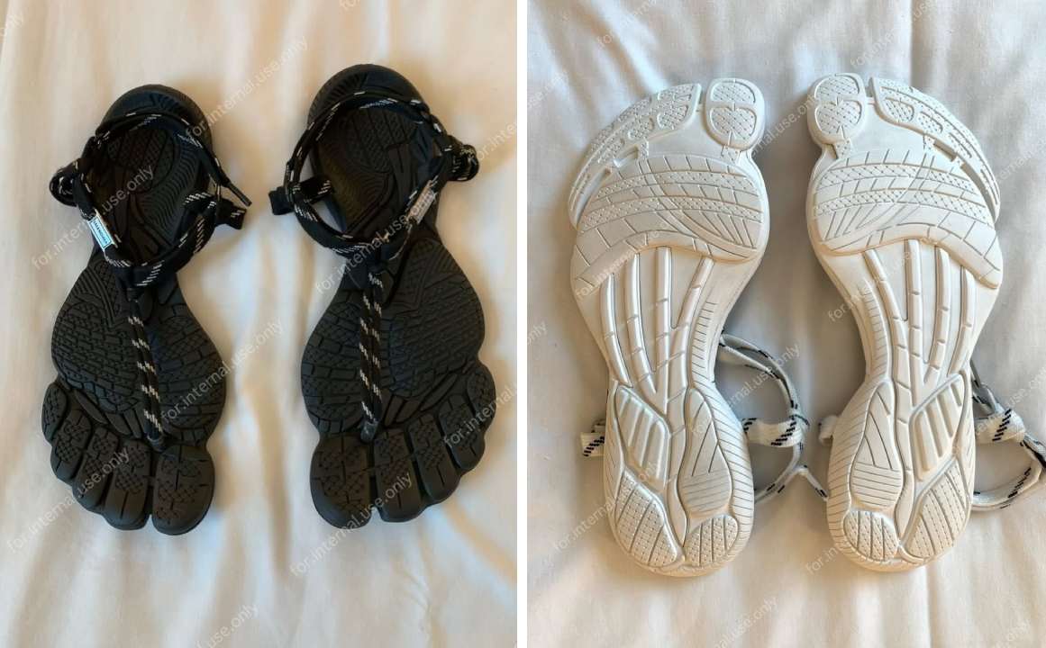 Montagem da Coachella, nova sandália Balenciaga de 5 dedos.