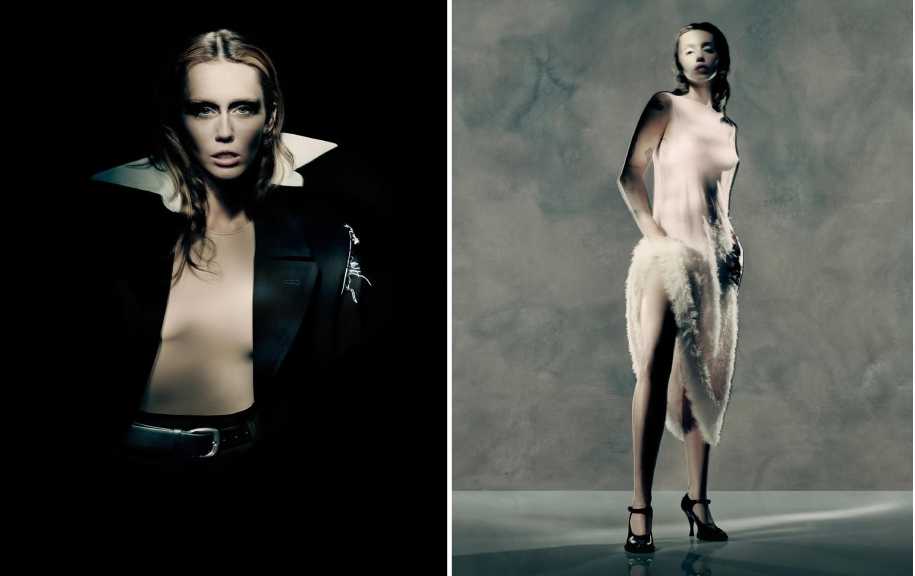 Montagem de fotos da campanha Avant-Première Outono/Inverno 2025 da maison margiela com miley cirus.