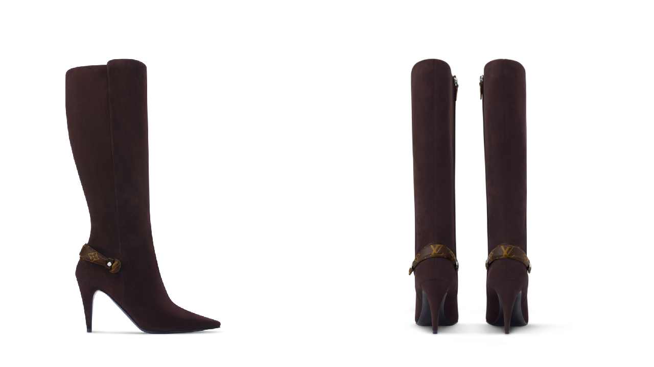 Montagem de fotos das novas botas Louis Vuitton de cano alto.