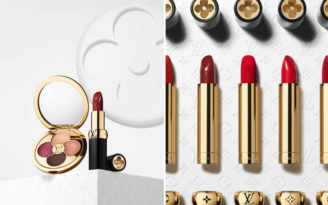Montagem de fotos da linha de maquiagem da marca francesa Louis Vuitton.