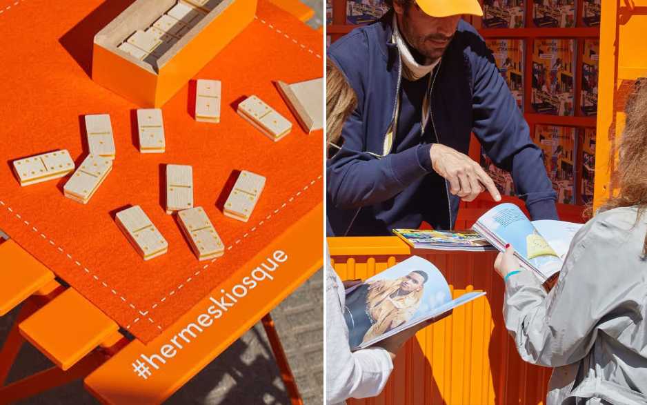 Montagem de fotos do Le Monde d’Hermès Kiosk que chegará no Shopping Igatemi São Paulo.