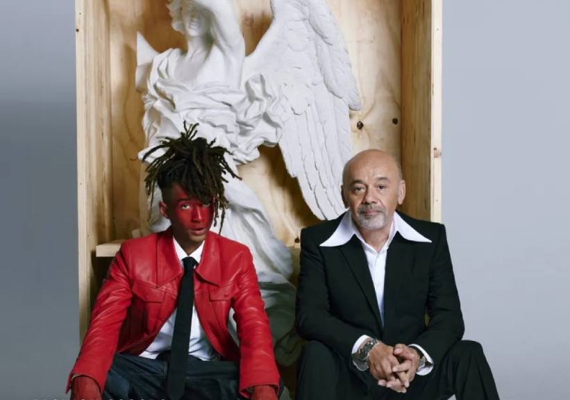 Foto de Jaden Smith ao lado de Christian Louboutin, o fundador da etiqueta homônima.