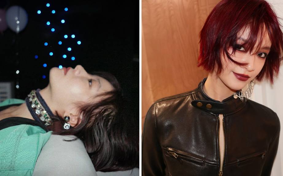 Montagem de fotos de Li Gengxi em diferentes looks mostrando por que ela foi escolhida embaixadora Miu Miu,
