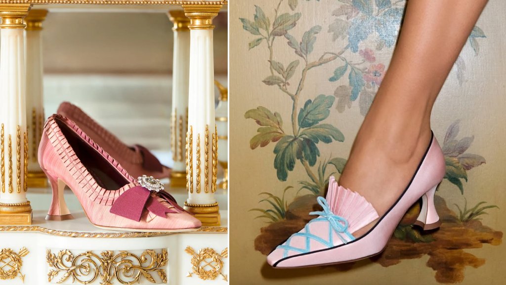 Montagem de sapatos enfeitados com laços inspirados na rainha da frança, Maria Antonieta.