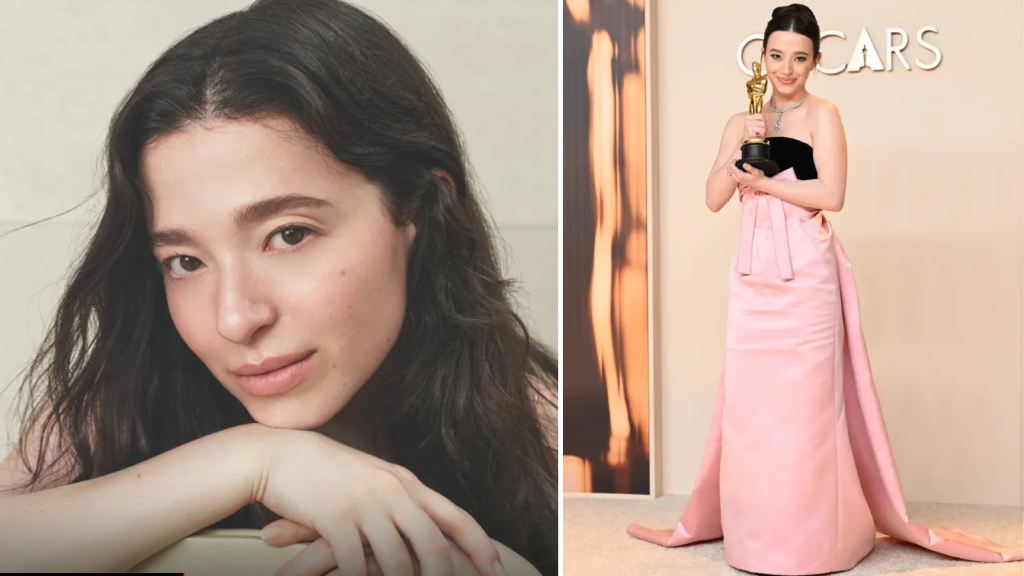 Montagem de fotos da atriz vencedora do oscar 2025, Mikey Madison, a nova embaixadora Dior e a primeira sob a direção de Jonathan Anderson.
