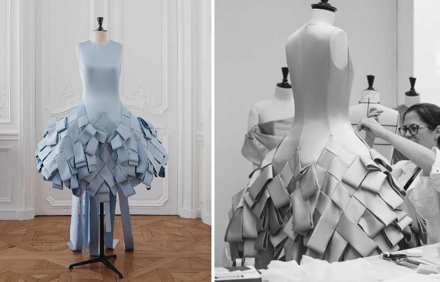 Montagem de fotos de vestido Dior criado por Jonathan Anderson.
