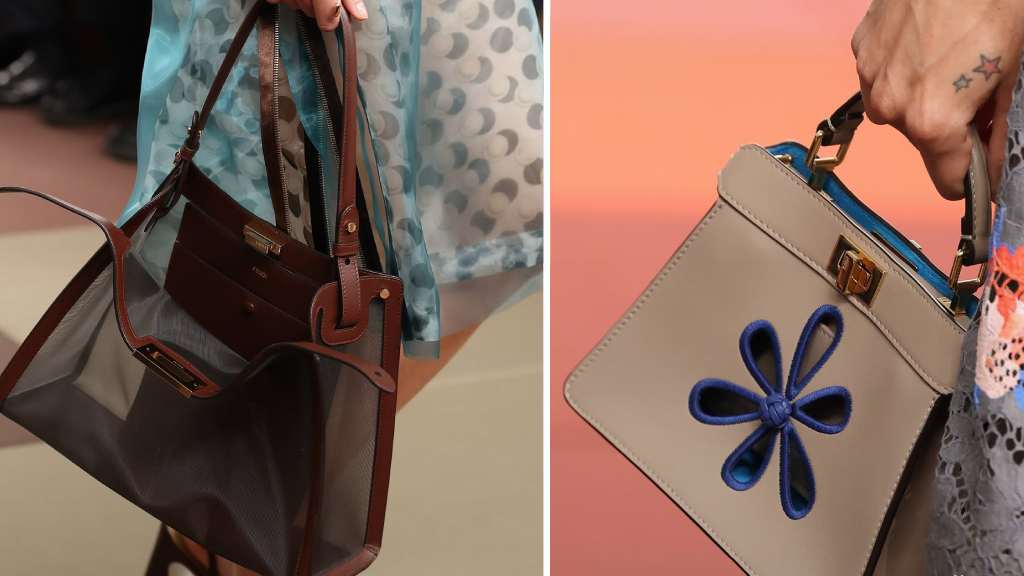 Montagem de fotos das novas versões da bolsa fendi peekaboo desfiladas na MFW.