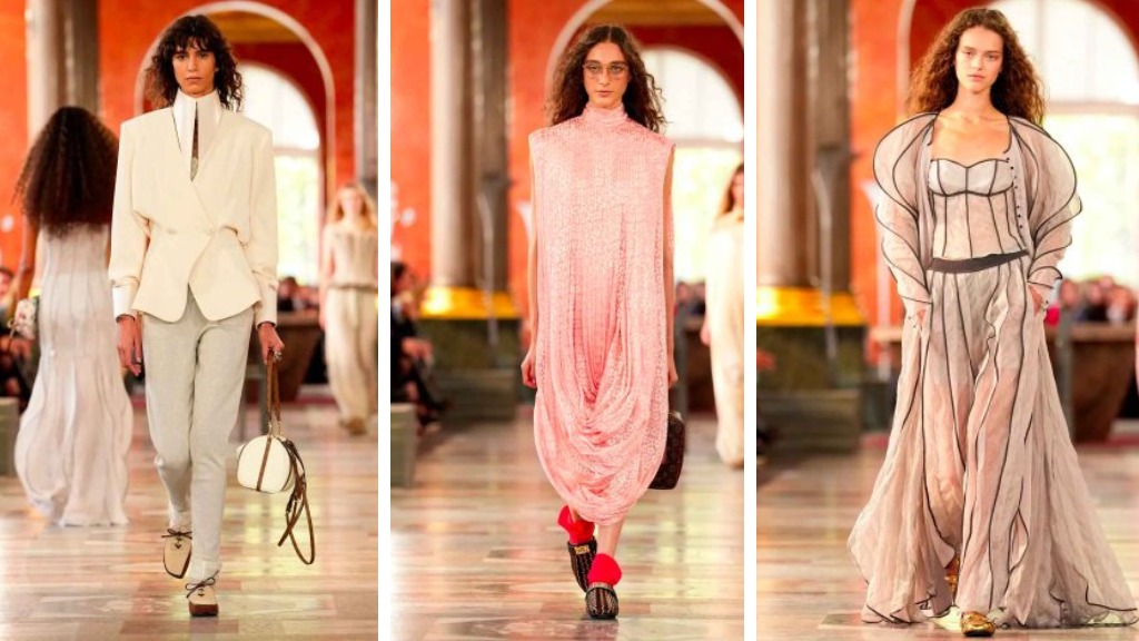 MOntagem de fotos do Desfile Louis Vuitton Verão 2026 na Paris Fashion Week.