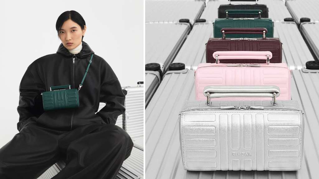 Montagem das opções de cores das bolsas de couro da Rimowa da linha Groove.