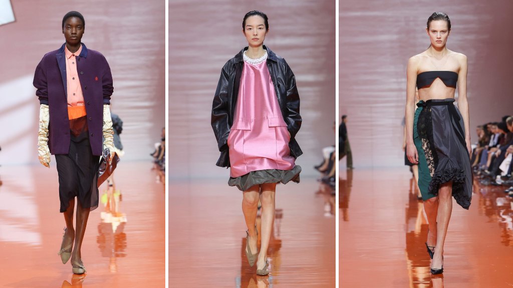 Fotos de looks da Coleção Prada Verão 2026 na Semana de Moda de Milão, Desfile Feminino na MFW.
