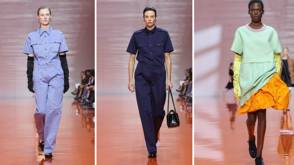 Montagem de fotos dos melhores looks do Desfile da Prada Verão 2026 na Semana de Moda de Milão (MFW).