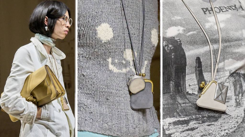 Montagem de fotos das bolsas e colares da Coach desfilados na NYFW Verão 2026.
