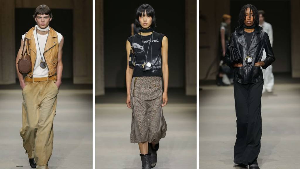 Montagem de fotos de looks do Desfile da Coach na NYFW Verão 2026.