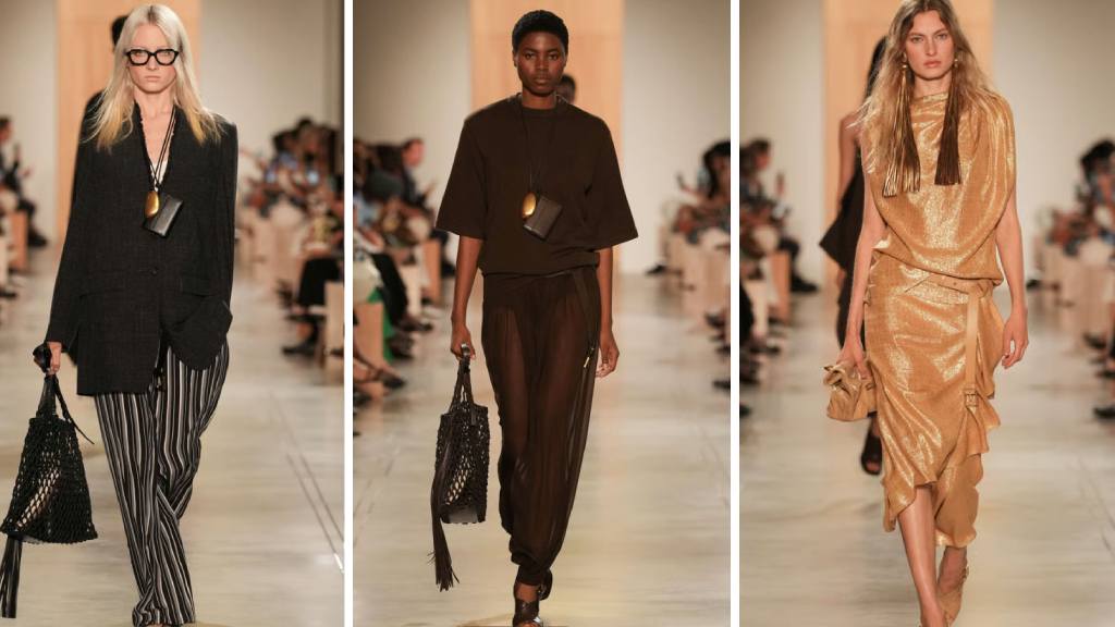 Montagem de fotos do desfile da michael kors na semana de moda de nova york spring-summer 25/26.