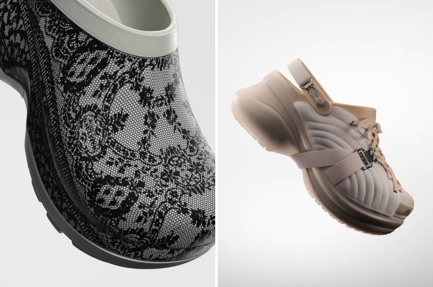 Montagem de fotos de Crocs em parceria com a Jean Paul Gaultier.