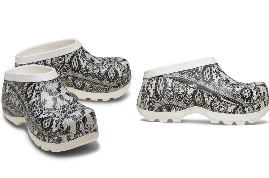 Montagem de fotos de crocs estampados.