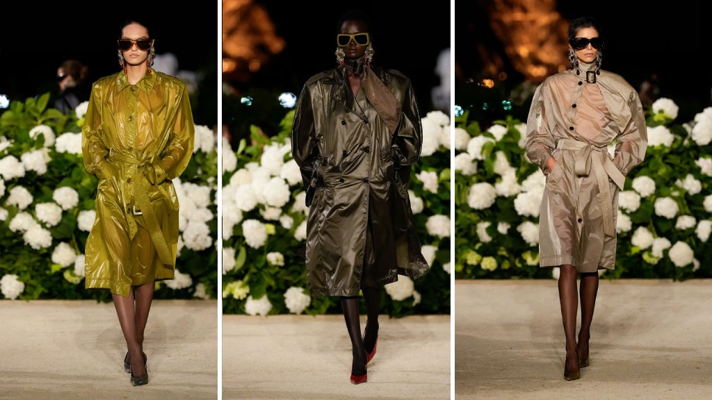 Montagem de looks da Coleção verão 2026 da YSL no primeiro dia da Paris Fashion Week.