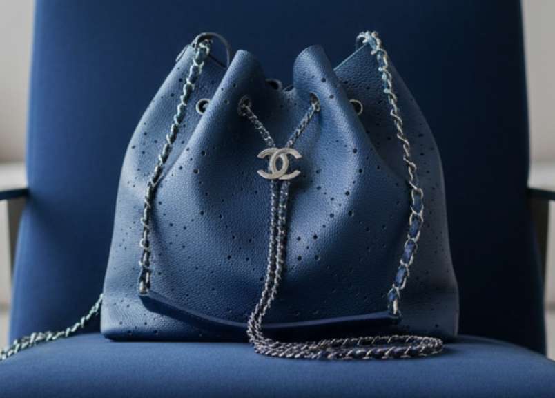 Foto de uma bolsa em formato bucket da Chanel.