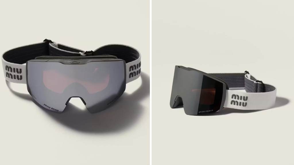 Montagem de óculos para esquiar feitos em colab Miu Miu X Oakley.
