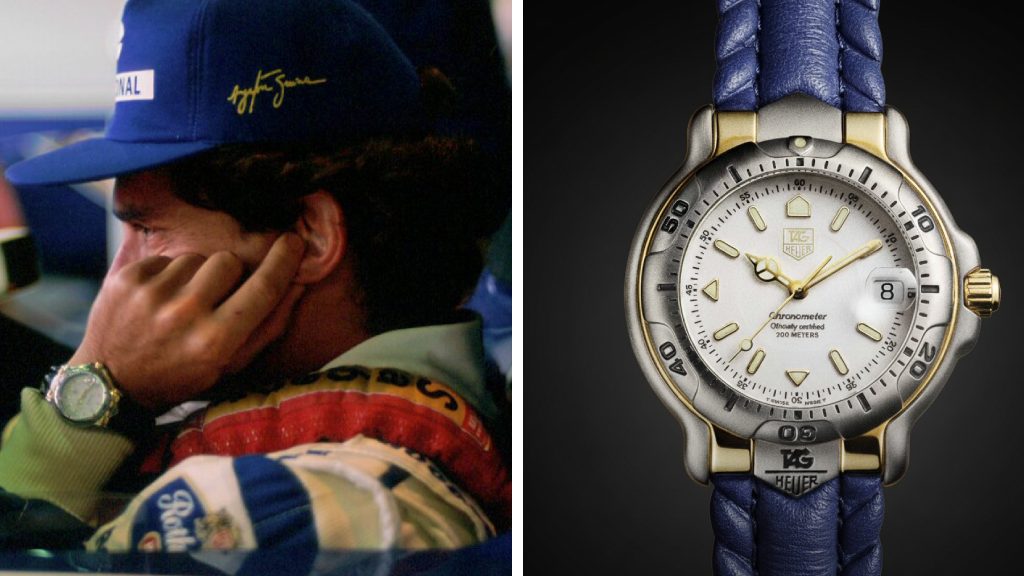 Montagem de fotos de um dos relógios favoritos de Ayrton Senna, o Tag Heuer Series 6000,